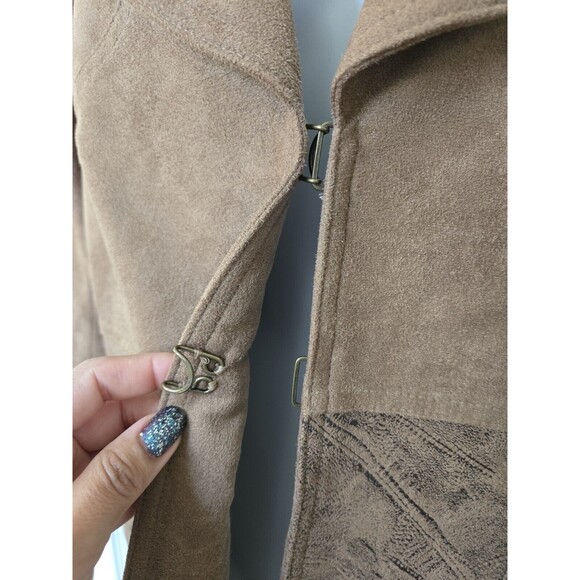 Tribal Tan Taupe Faux Suede Leather Collared Open Coat Womens Size 4 Western - Picture 6 of 14